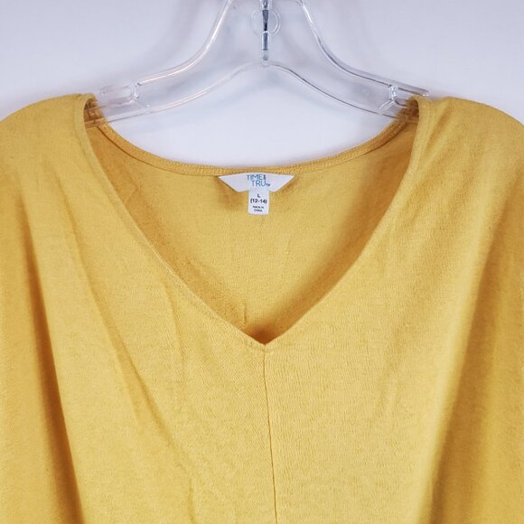 Time and Tru Yellow Womens Slit/Tie/Short Slv Wide V Neck Blouse Sz L 12-14 - Picture 7 of 11
